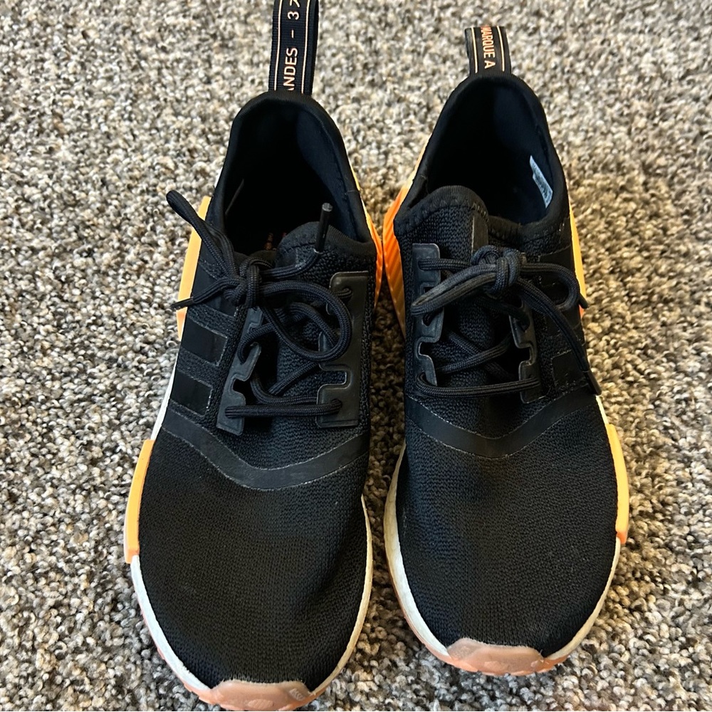 Adidas NMDR1 Black and Orange Sneakers, Size 7
